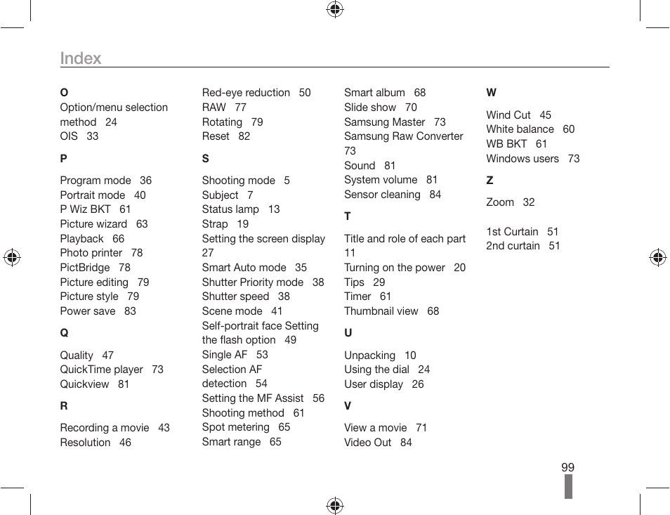 Index | Samsung ES-NX10ZZSEB User Manual | Page 99 / 100