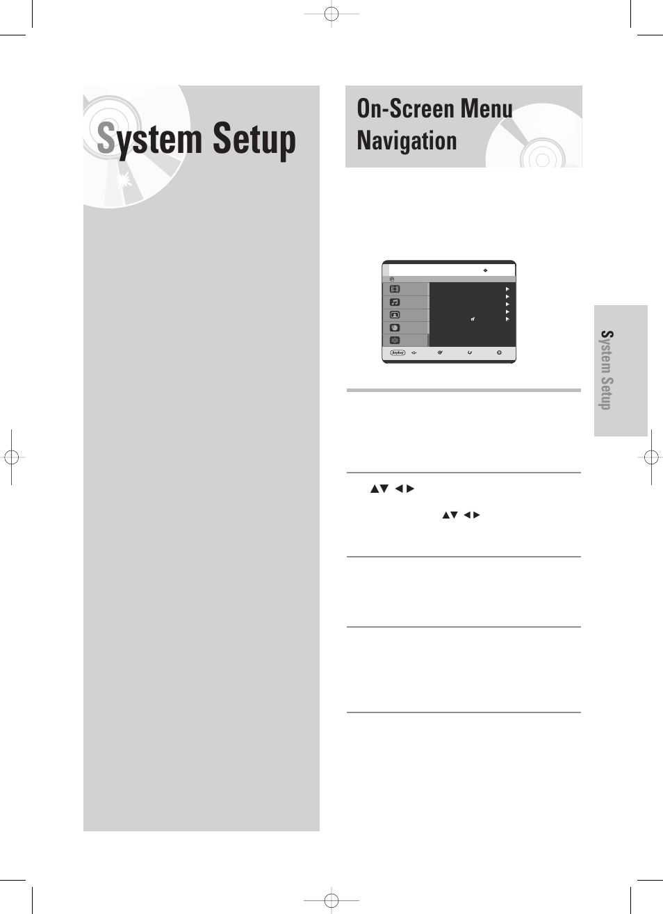 System setup, On-screen menu navigation, English - 25 | Samsung DVD-TR520-XAA User Manual | Page 25 / 115