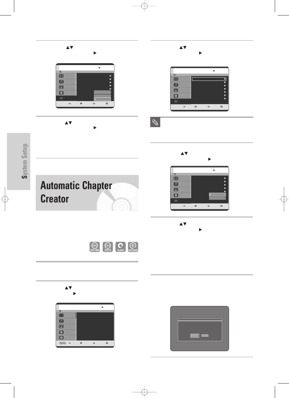 Automatic chapter creator, System setup, 34 - english | V mode) | Samsung DVD-TR520-XAA User Manual | Page 34 / 115