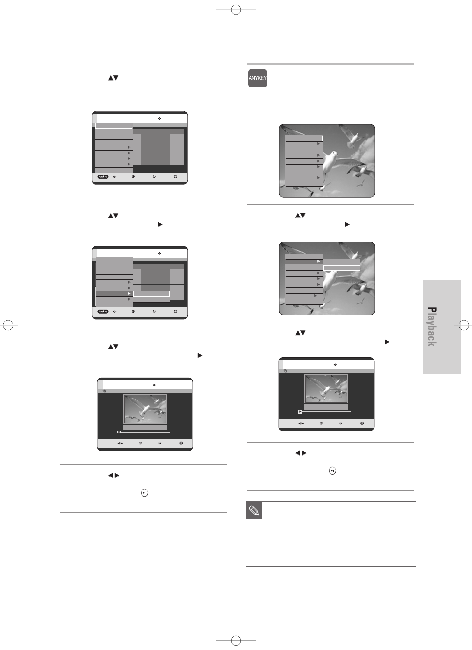 Playback, English - 51, Using the anykey button | An edited title may not display exact search time, Press the, Button, Press the anykey button during playback | Samsung DVD-TR520-XAA User Manual | Page 51 / 115