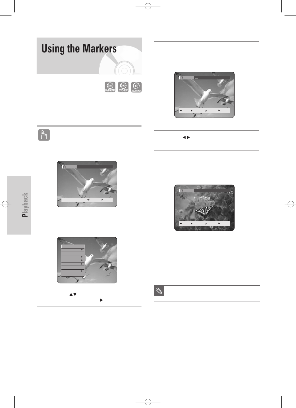 Using the markers, Playback, 52 - english | Using the marker button | Samsung DVD-TR520-XAA User Manual | Page 52 / 115