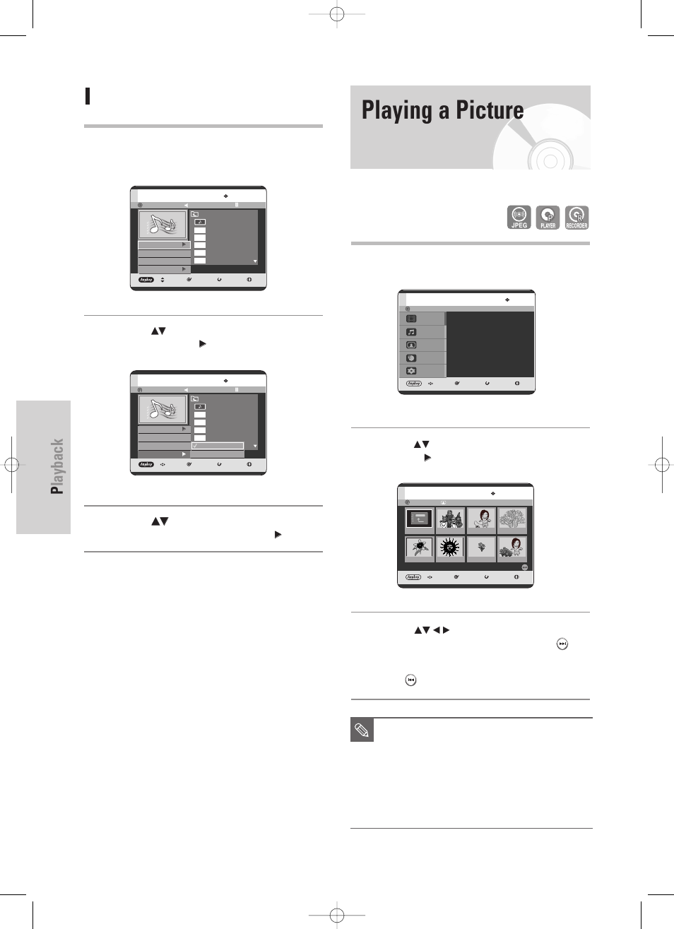 Playing a picture, Playback, 68 - english | Select tray | Samsung DVD-TR520-XAA User Manual | Page 68 / 115