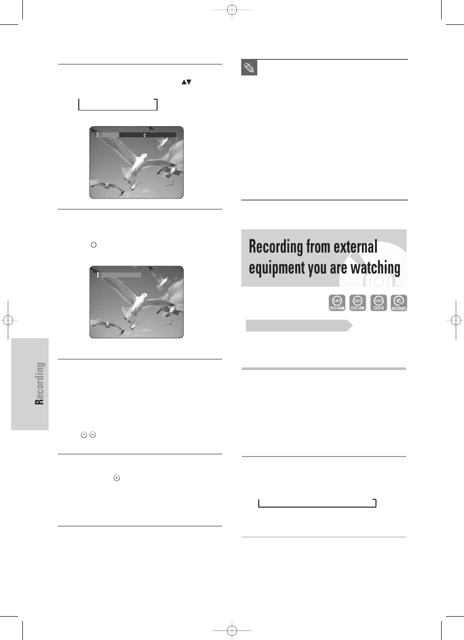 Recording from external equipment you are watching, Recording, 74 - english | Samsung DVD-TR520-XAA User Manual | Page 74 / 115