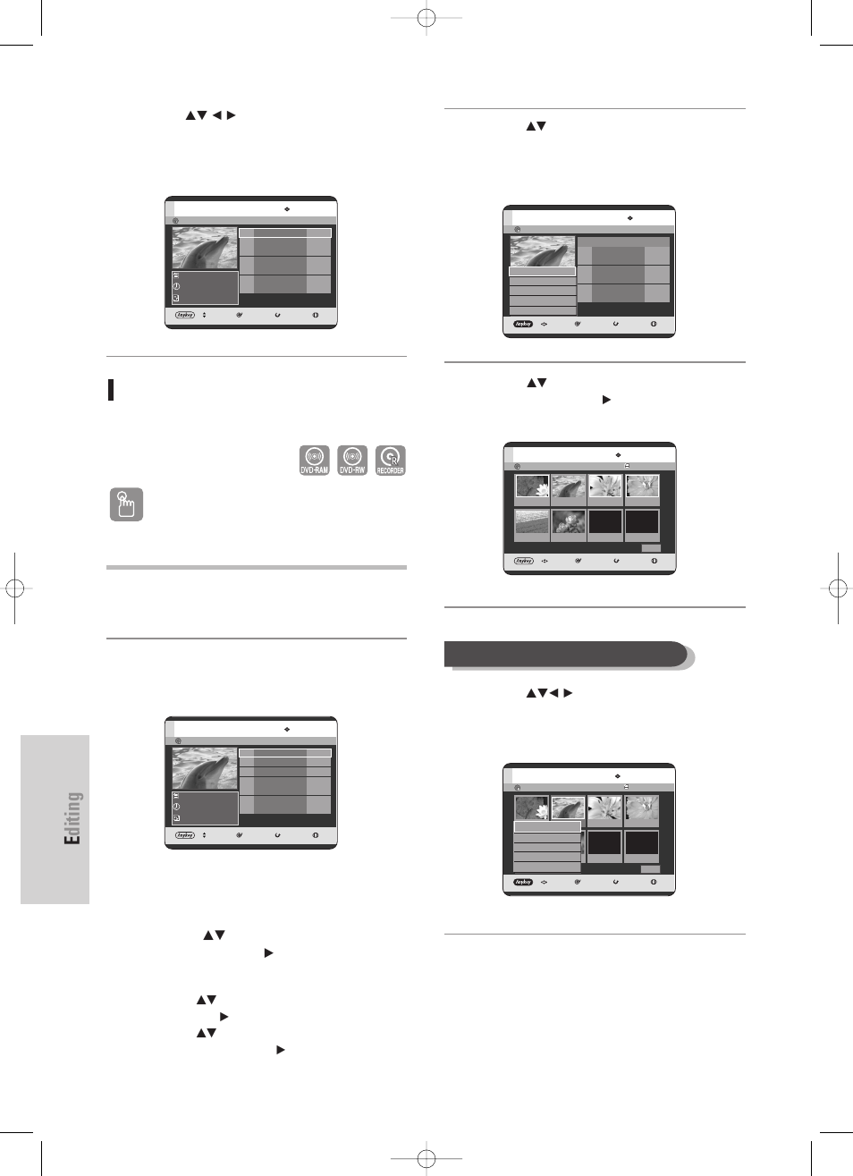 Editing, 90 - english, Editing a scene for the playlist | Using the play list button, Playing a selected scene, Using the menu button, Vr mode), With the unit in stop mode, press the menu button | Samsung DVD-TR520-XAA User Manual | Page 90 / 115