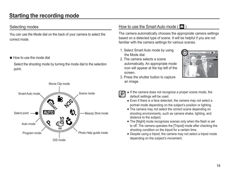 Starting the recording mode | Samsung EC-SL502ZBPBUS User Manual | Page 20 / 103