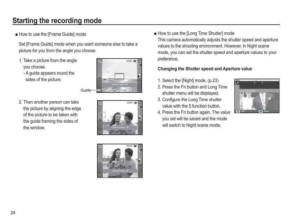 Starting the recording mode | Samsung EC-SL502ZBPBUS User Manual | Page 25 / 103