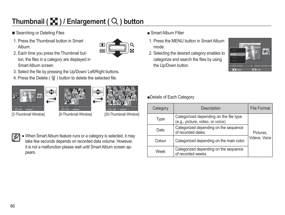 Thumbnail ( º ) / enlargement ( í ) button | Samsung EC-SL502ZBPBUS User Manual | Page 61 / 103