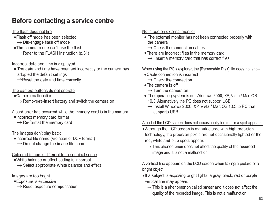Before contacting a service centre | Samsung EC-SL502ZBPBUS User Manual | Page 84 / 103