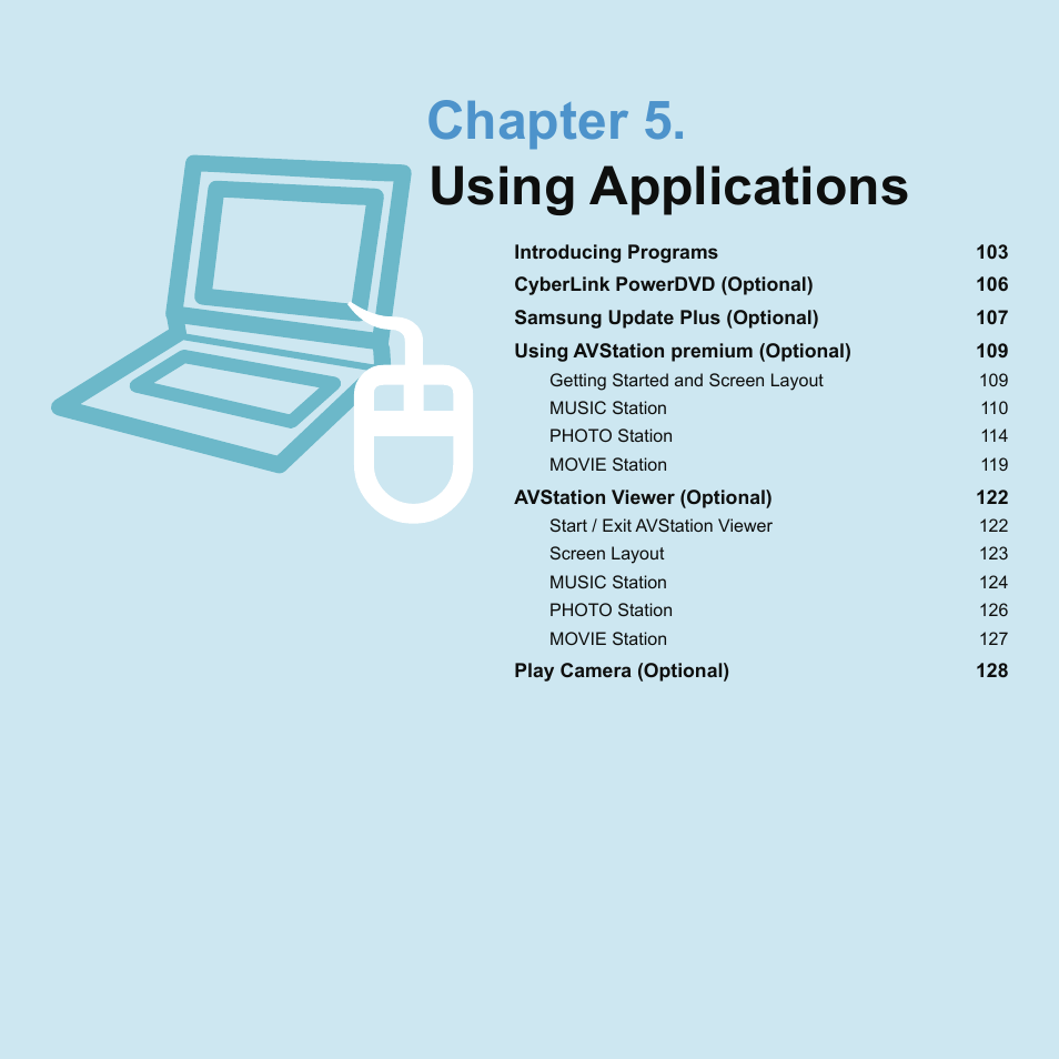Chapter 5.using applications, Chapter 5. using applications | Samsung NP-X22-K01-SEA User Manual | Page 103 / 188