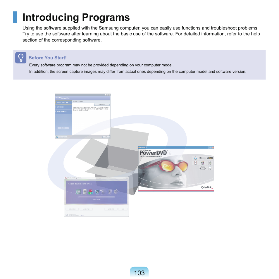 Introducing programs | Samsung NP-X22-K01-SEA User Manual | Page 104 / 188