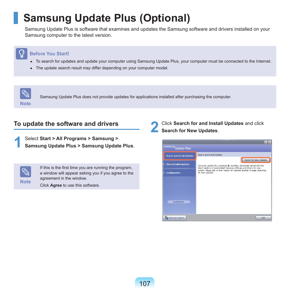 Samsung update plus (optional) | Samsung NP-X22-K01-SEA User Manual | Page 108 / 188