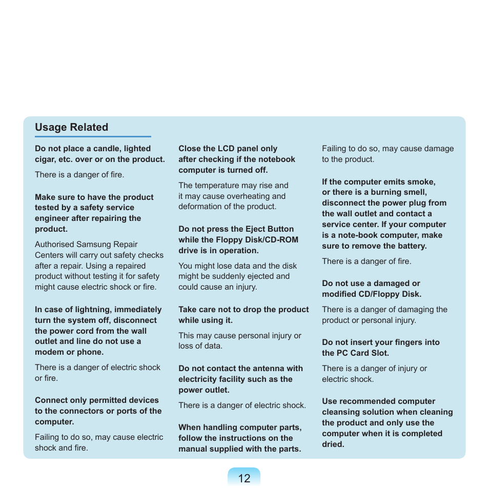 Usage related | Samsung NP-X22-K01-SEA User Manual | Page 13 / 188