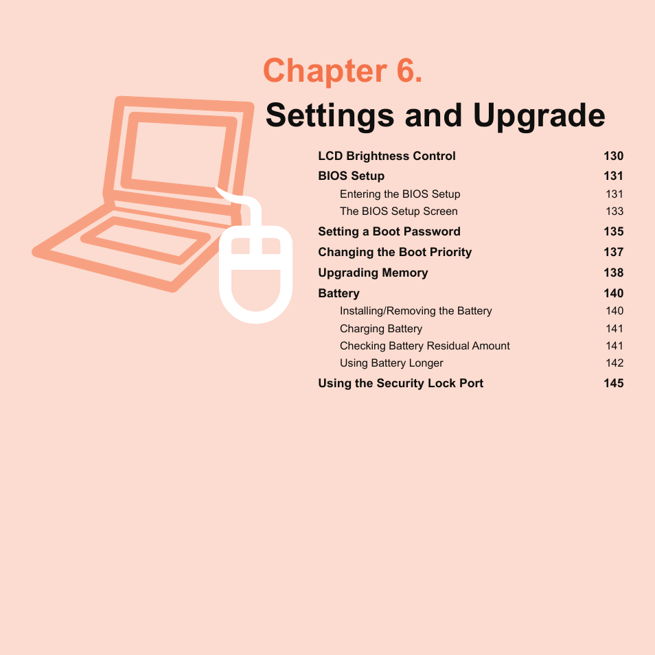 Chapter 6.settings and upgrade, Chapter 6. settings and upgrade | Samsung NP-X22-K01-SEA User Manual | Page 130 / 188