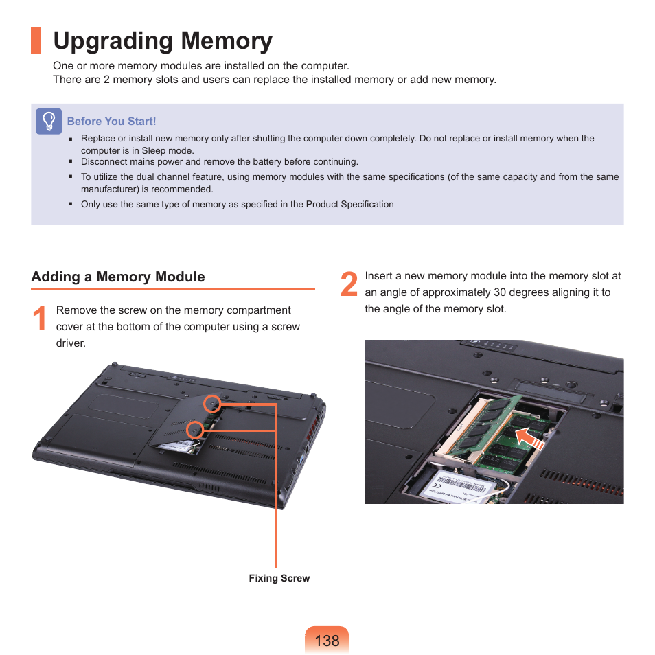 Upgrading memory | Samsung NP-X22-K01-SEA User Manual | Page 139 / 188