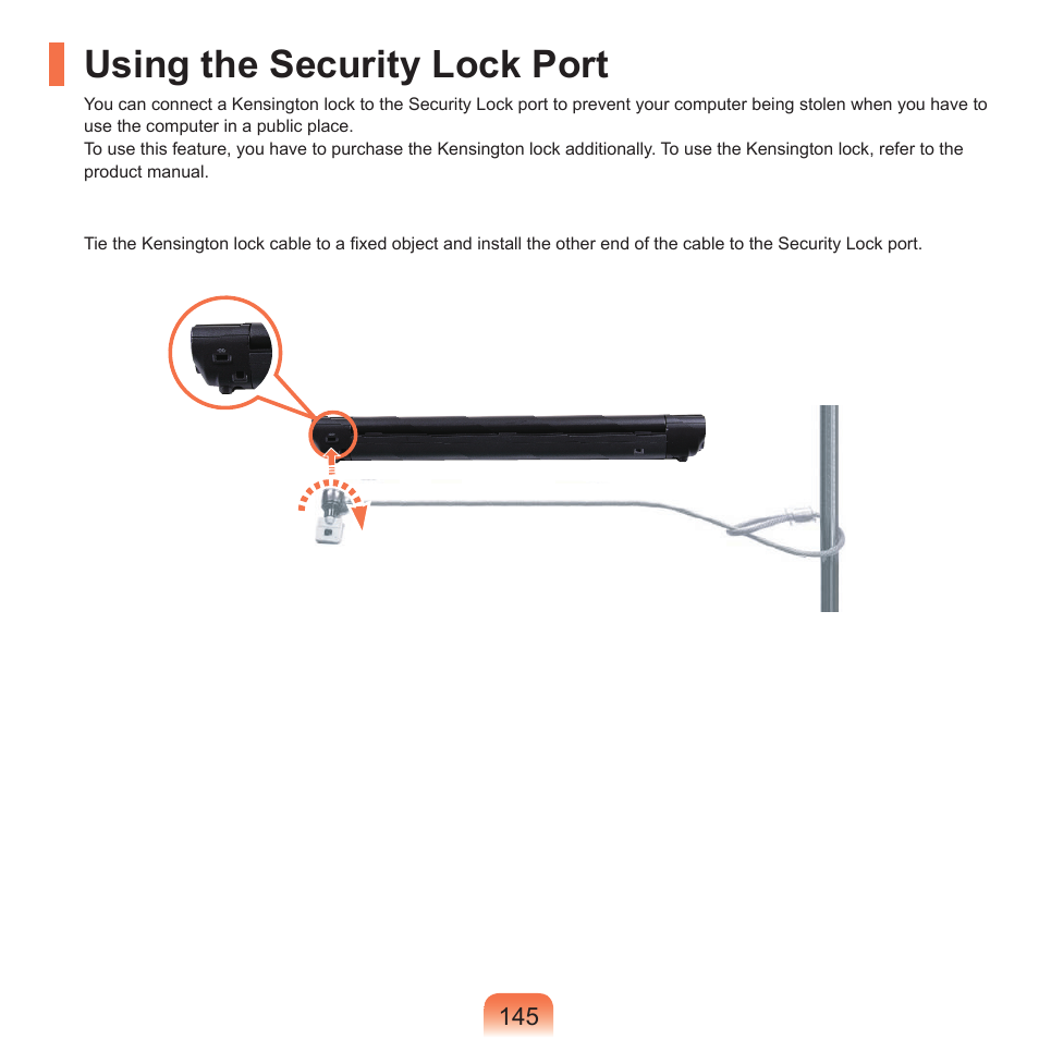 Using the security lock port | Samsung NP-X22-K01-SEA User Manual | Page 146 / 188