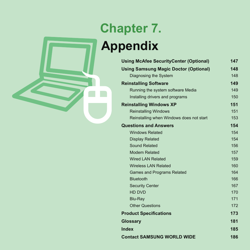 Chapter 7.appendix, Chapter 7. appendix | Samsung NP-X22-K01-SEA User Manual | Page 147 / 188