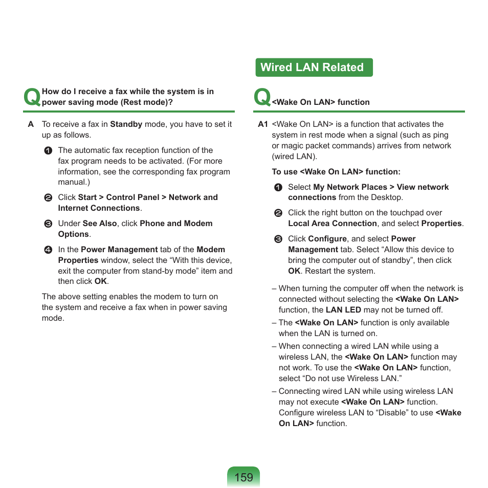 Wired lan related | Samsung NP-X22-K01-SEA User Manual | Page 160 / 188