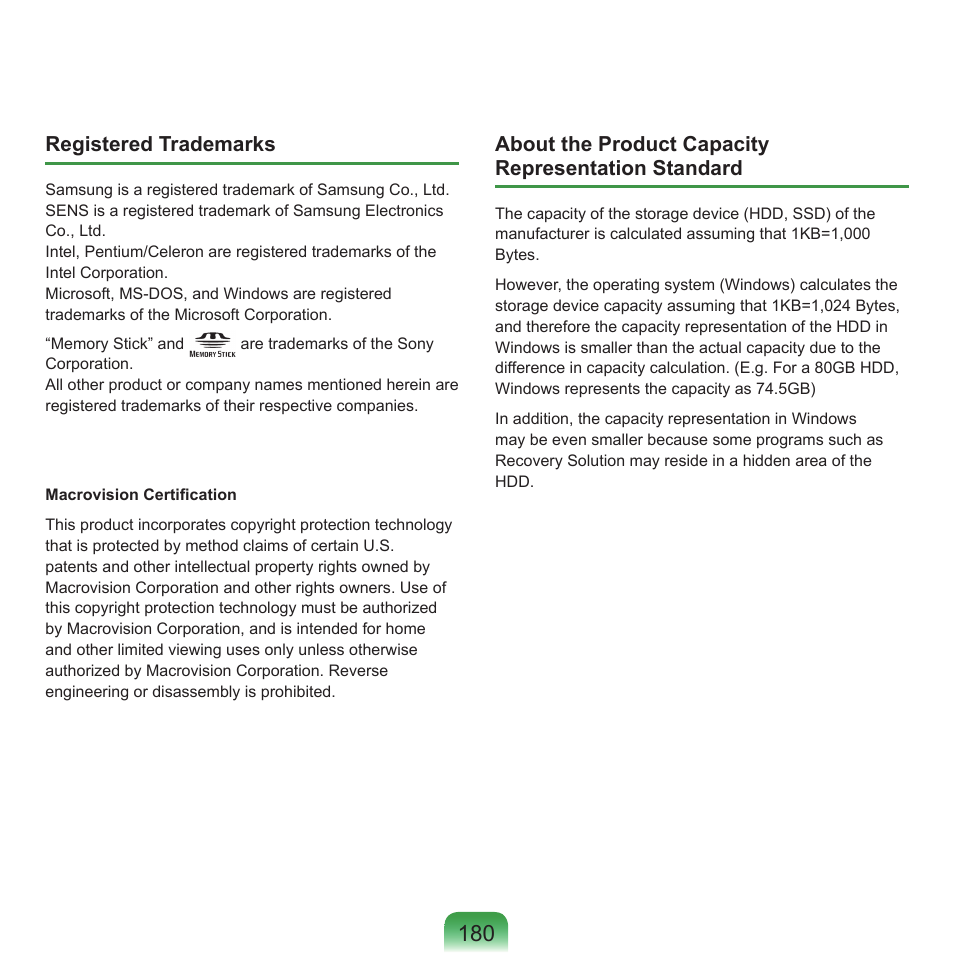 Registered trademarks, About the product capacity representation standard | Samsung NP-X22-K01-SEA User Manual | Page 181 / 188