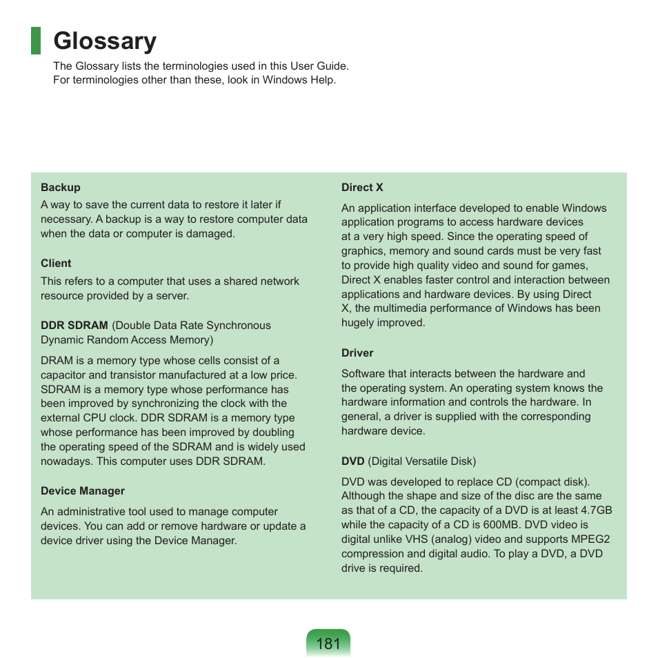 Glossary | Samsung NP-X22-K01-SEA User Manual | Page 182 / 188