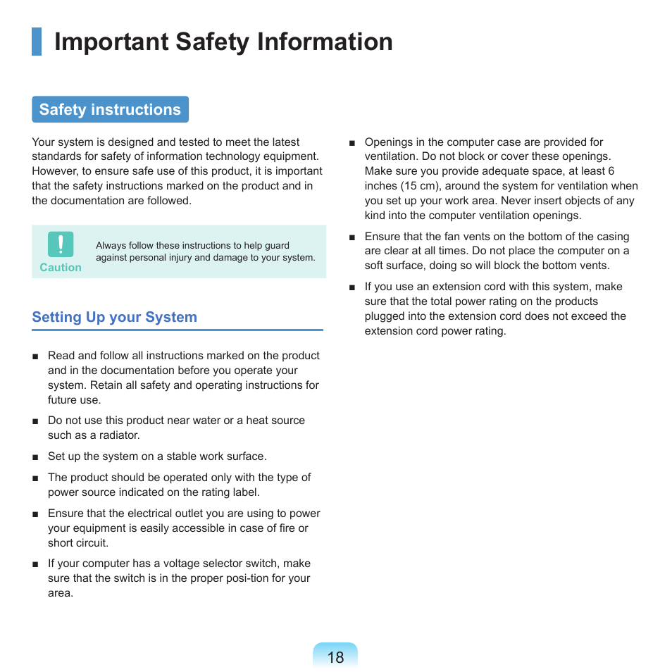 Important safety information, Safety instructions | Samsung NP-X22-K01-SEA User Manual | Page 19 / 188