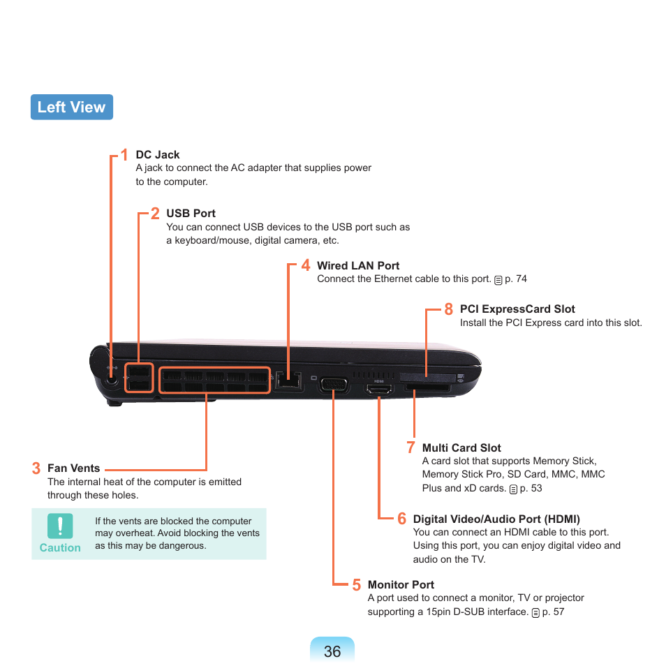 Left view, 6 left view | Samsung NP-X22-K01-SEA User Manual | Page 37 / 188