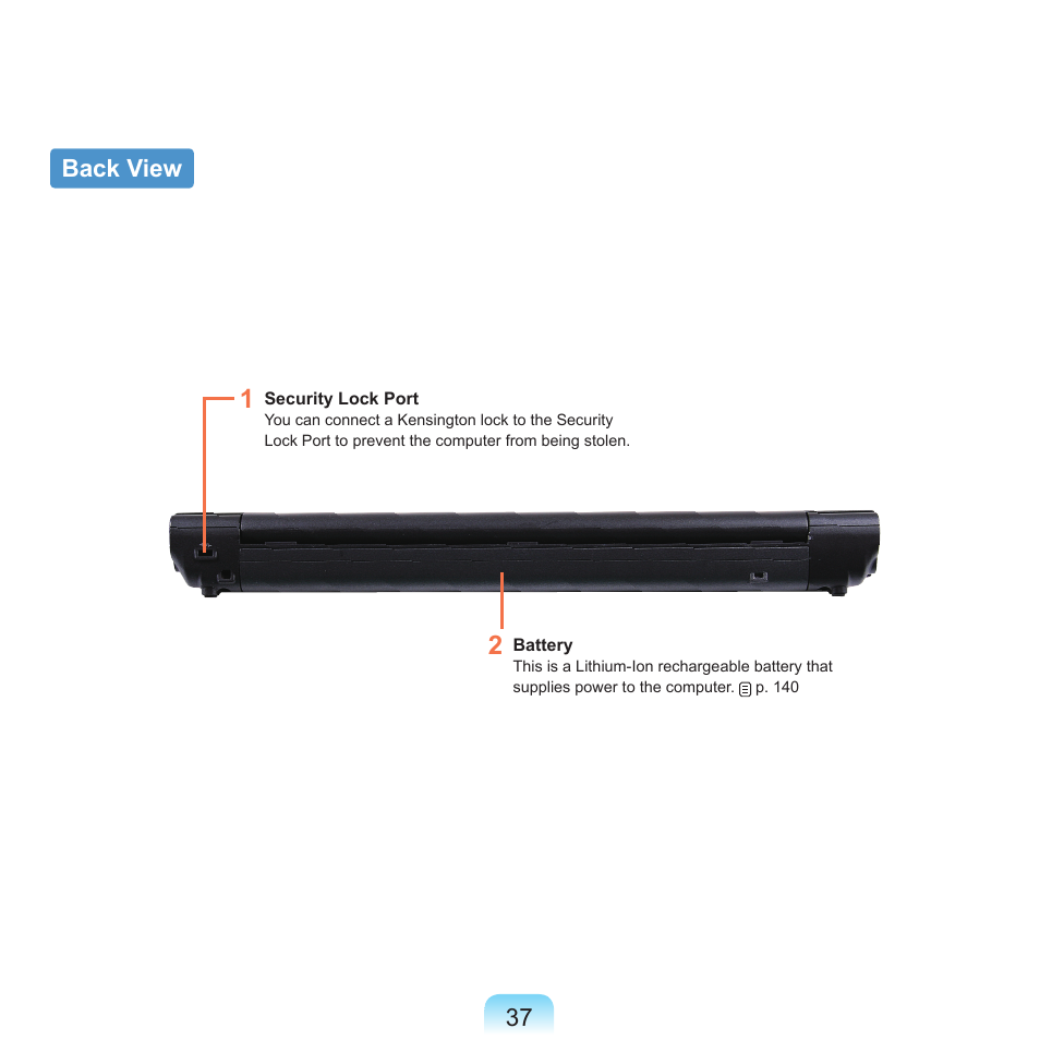 Back view, 7 back view | Samsung NP-X22-K01-SEA User Manual | Page 38 / 188