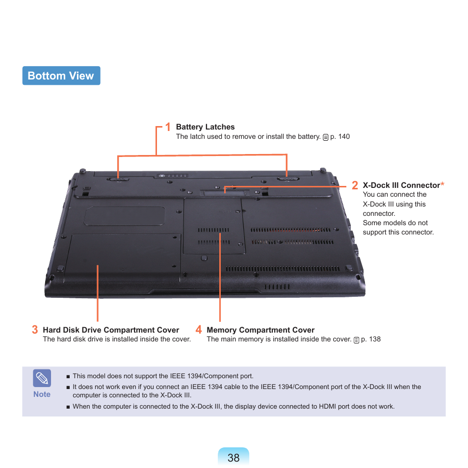 Bottom view, 8 bottom view | Samsung NP-X22-K01-SEA User Manual | Page 39 / 188