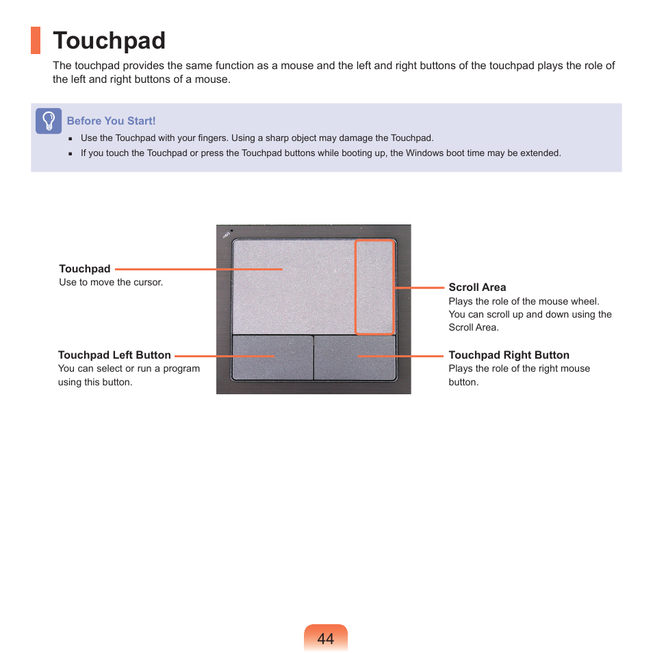 Touchpad | Samsung NP-X22-K01-SEA User Manual | Page 45 / 188