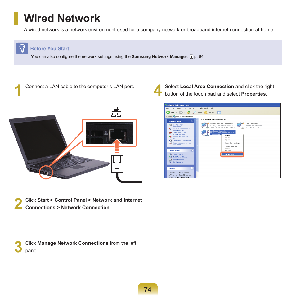 Wired network | Samsung NP-X22-K01-SEA User Manual | Page 75 / 188