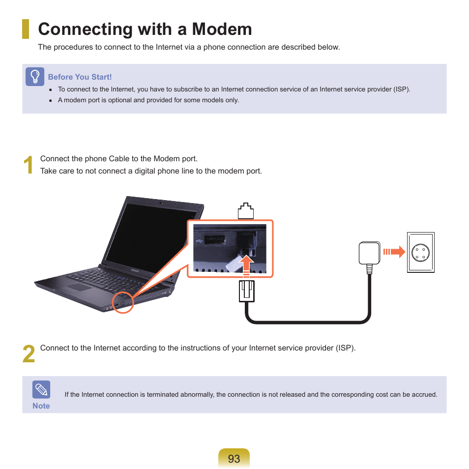 Connecting with a modem | Samsung NP-X22-K01-SEA User Manual | Page 94 / 188