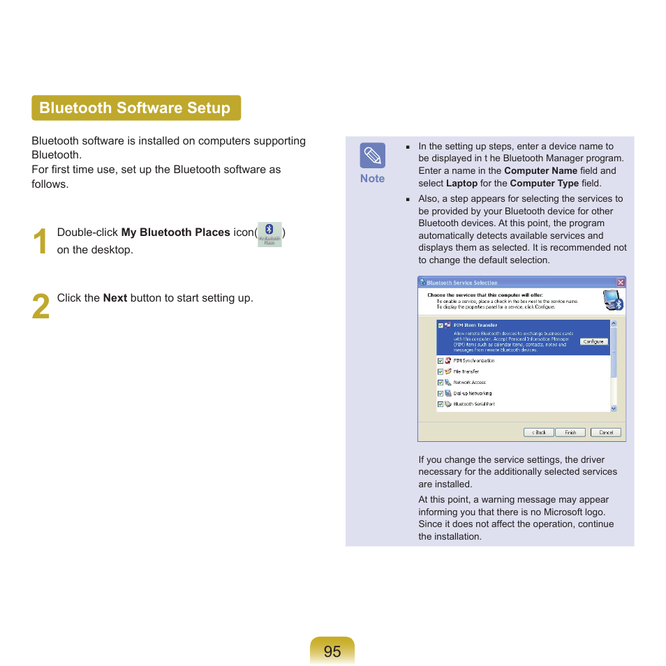 Bluetooth software setup, 9 bluetooth software setup | Samsung NP-X22-K01-SEA User Manual | Page 96 / 188