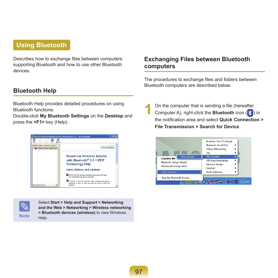 Using bluetooth, 97 using bluetooth | Samsung NP-X22-K01-SEA User Manual | Page 98 / 188
