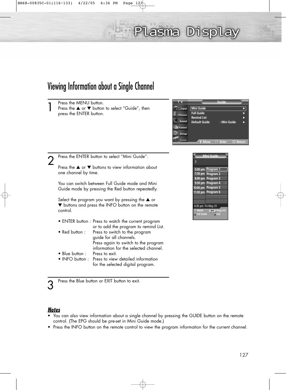 Viewing information about a single channel | Samsung SPR4232X-XAP User Manual | Page 127 / 144