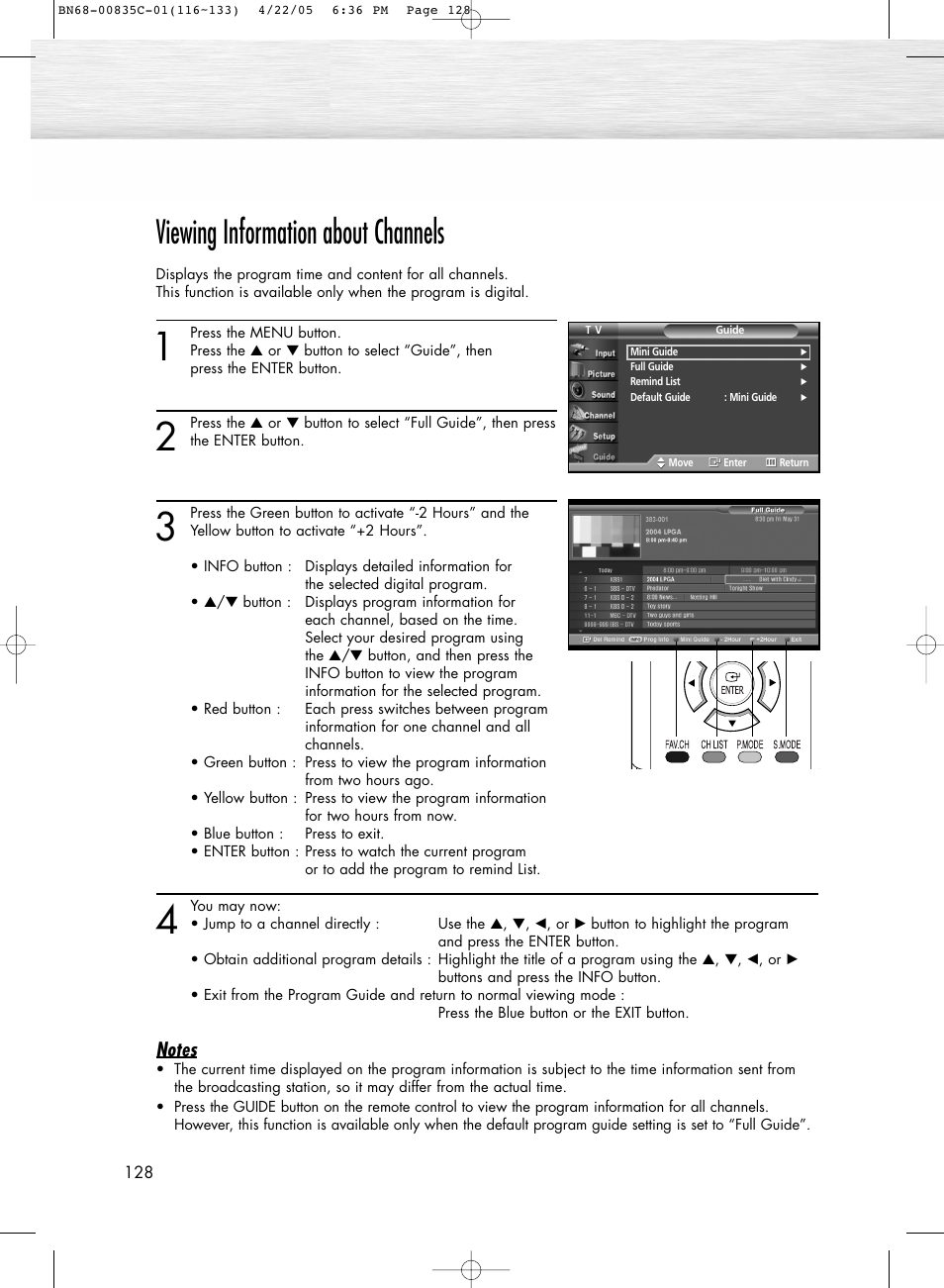 Viewing information about channels | Samsung SPR4232X-XAP User Manual | Page 128 / 144