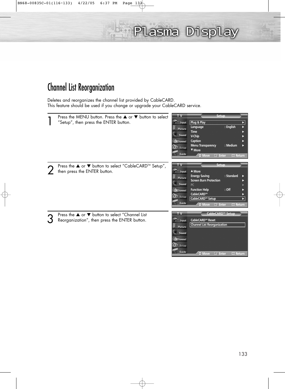 Channel list reorganization | Samsung SPR4232X-XAP User Manual | Page 133 / 144