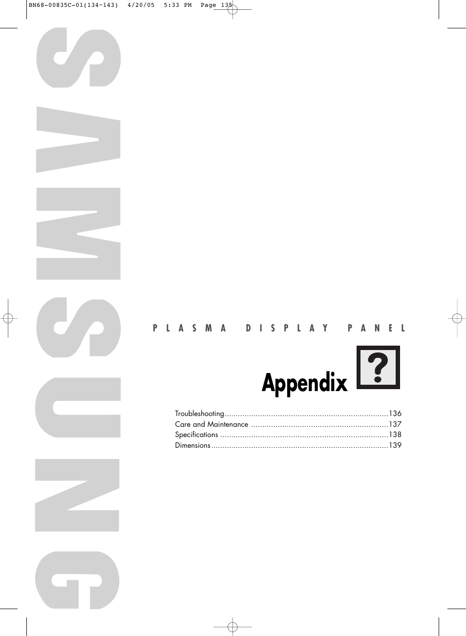 Appendix | Samsung SPR4232X-XAP User Manual | Page 135 / 144