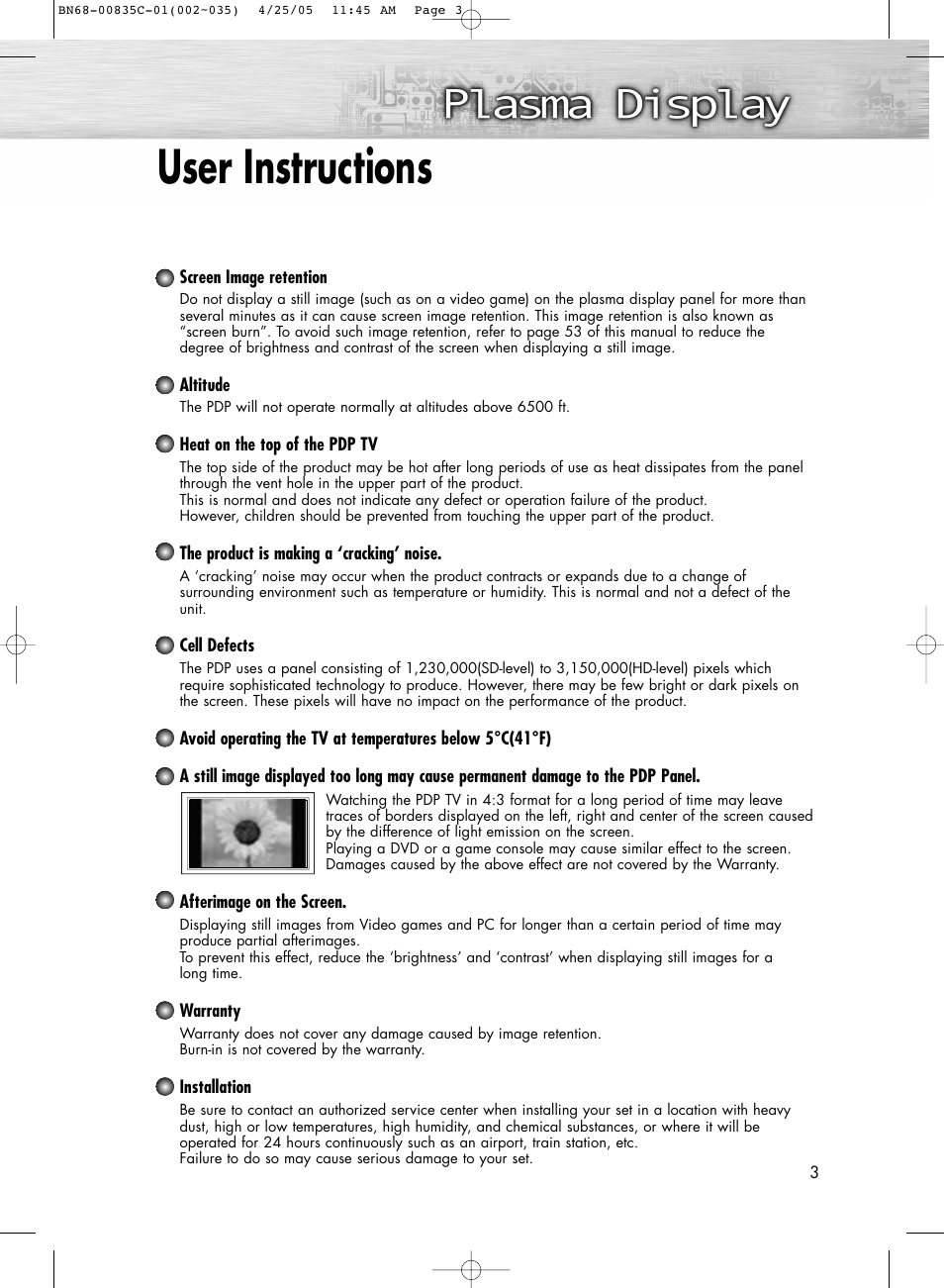 User instructions | Samsung SPR4232X-XAP User Manual | Page 3 / 144