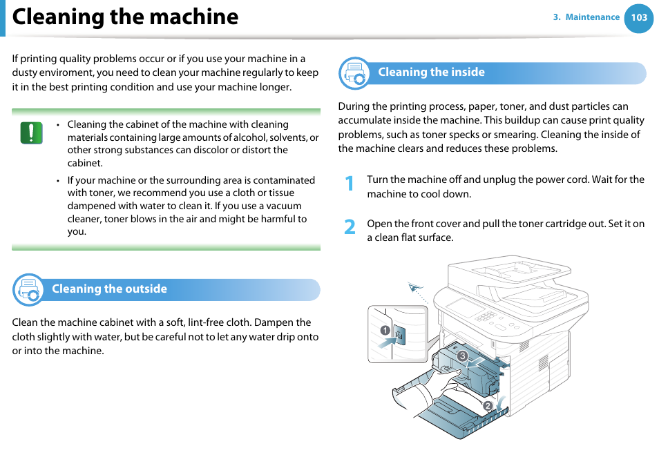 Cleaning the machine | Samsung SCX-5639FR-XAA User Manual | Page 103 / 351