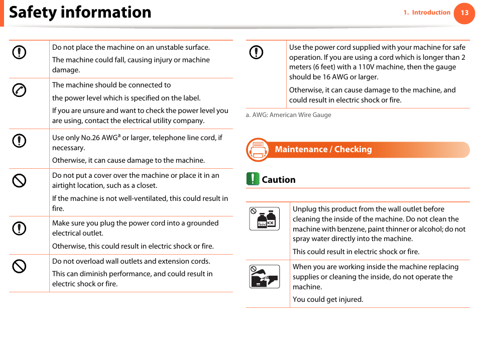 Safety information, Caution | Samsung SCX-5639FR-XAA User Manual | Page 13 / 351