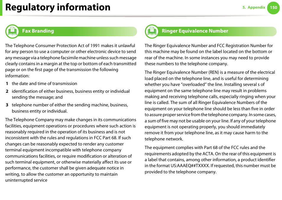 Regulatory information | Samsung SCX-5639FR-XAA User Manual | Page 150 / 351