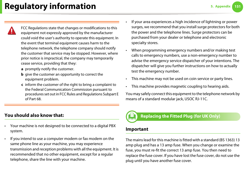 Regulatory information, You should also know that, Important | Samsung SCX-5639FR-XAA User Manual | Page 151 / 351