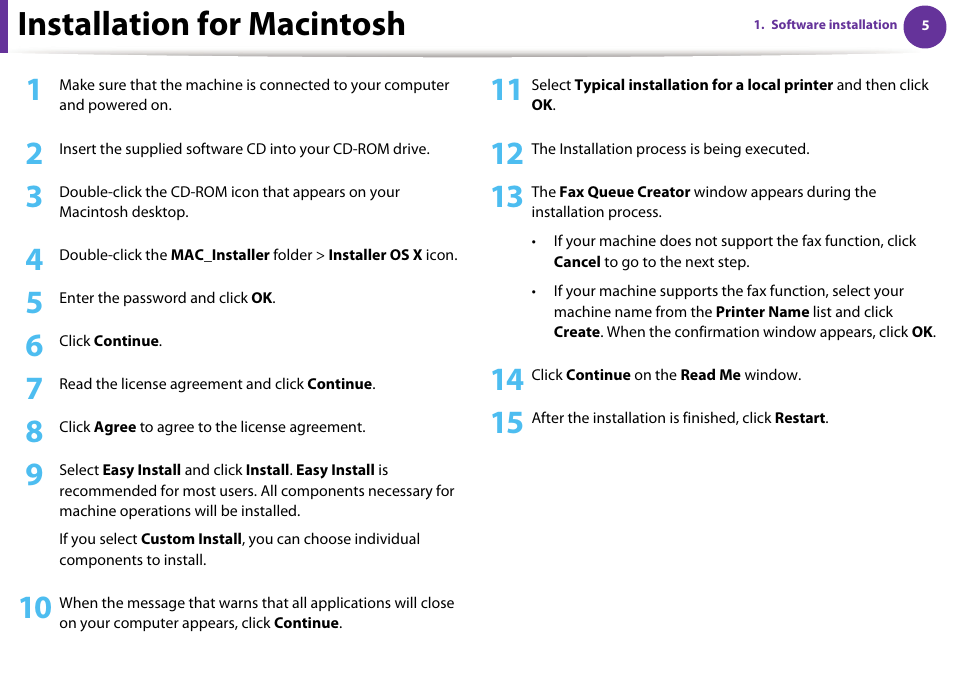 Installation for macintosh | Samsung SCX-5639FR-XAA User Manual | Page 165 / 351