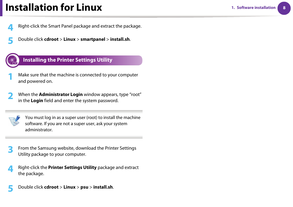 Installation for linux | Samsung SCX-5639FR-XAA User Manual | Page 168 / 351