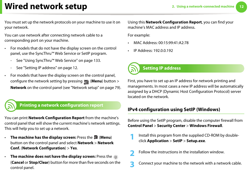 Wired network setup | Samsung SCX-5639FR-XAA User Manual | Page 172 / 351