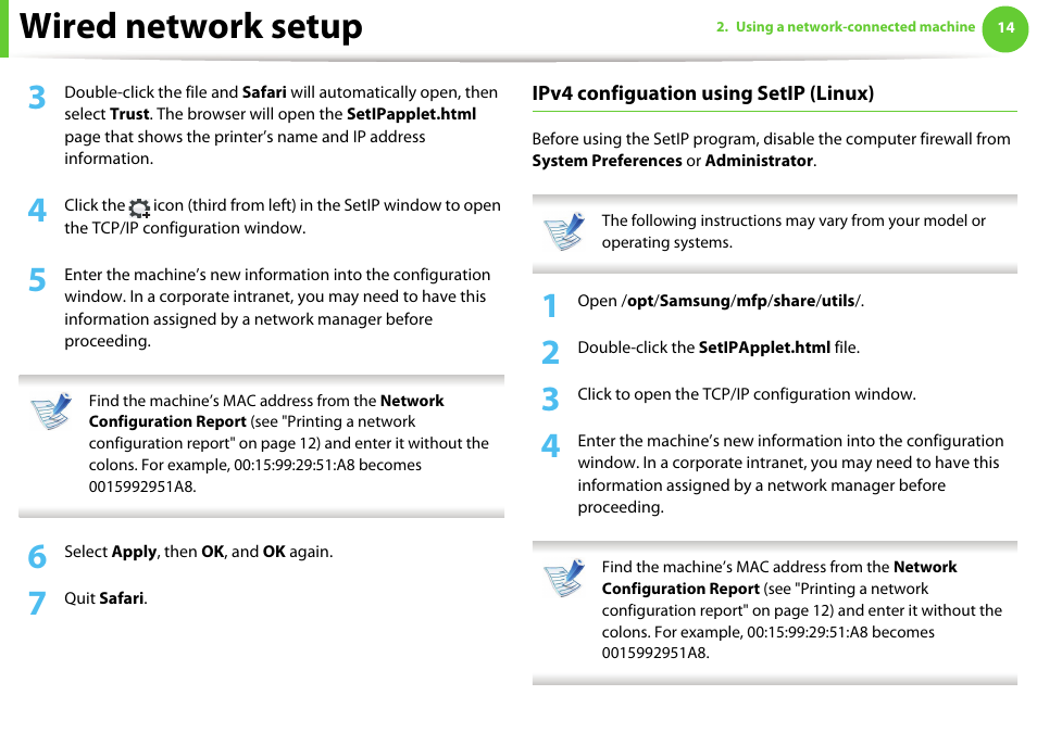 Wired network setup | Samsung SCX-5639FR-XAA User Manual | Page 174 / 351