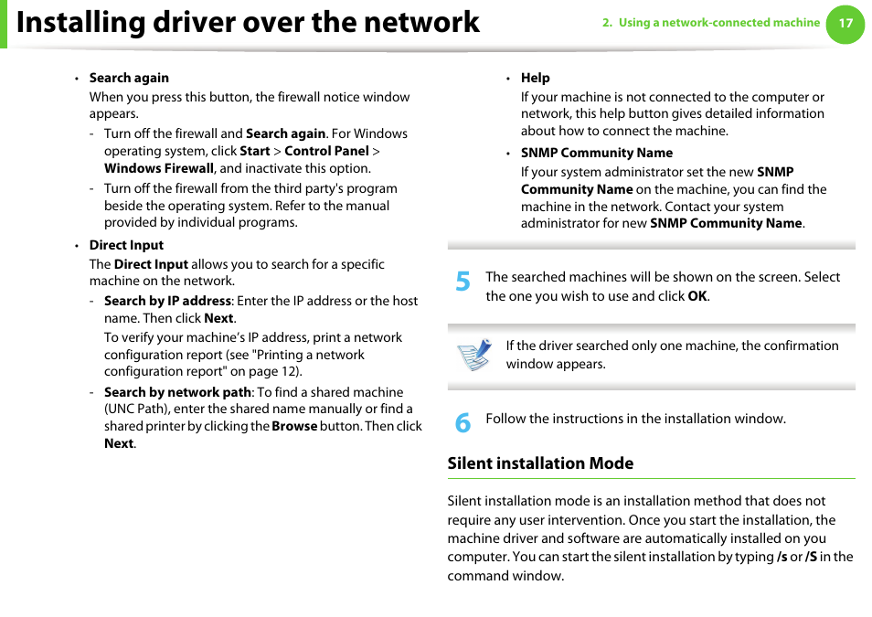 Installing driver over the network, Silent installation mode | Samsung SCX-5639FR-XAA User Manual | Page 177 / 351