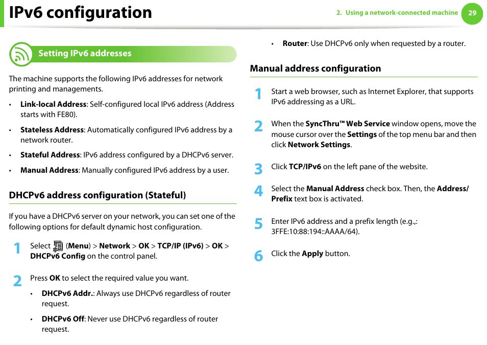 Ipv6 configuration | Samsung SCX-5639FR-XAA User Manual | Page 189 / 351