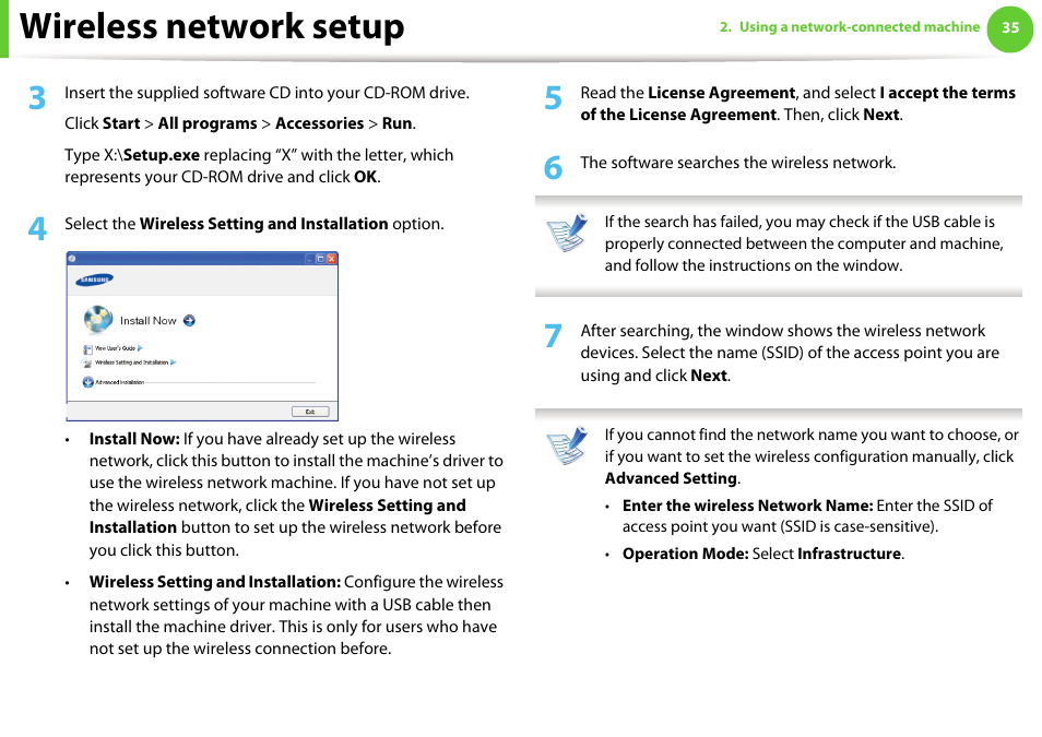 Wireless network setup | Samsung SCX-5639FR-XAA User Manual | Page 195 / 351