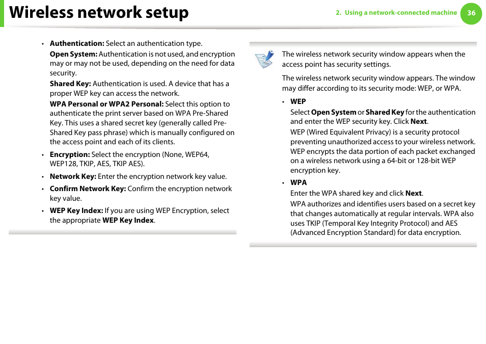 Wireless network setup | Samsung SCX-5639FR-XAA User Manual | Page 196 / 351