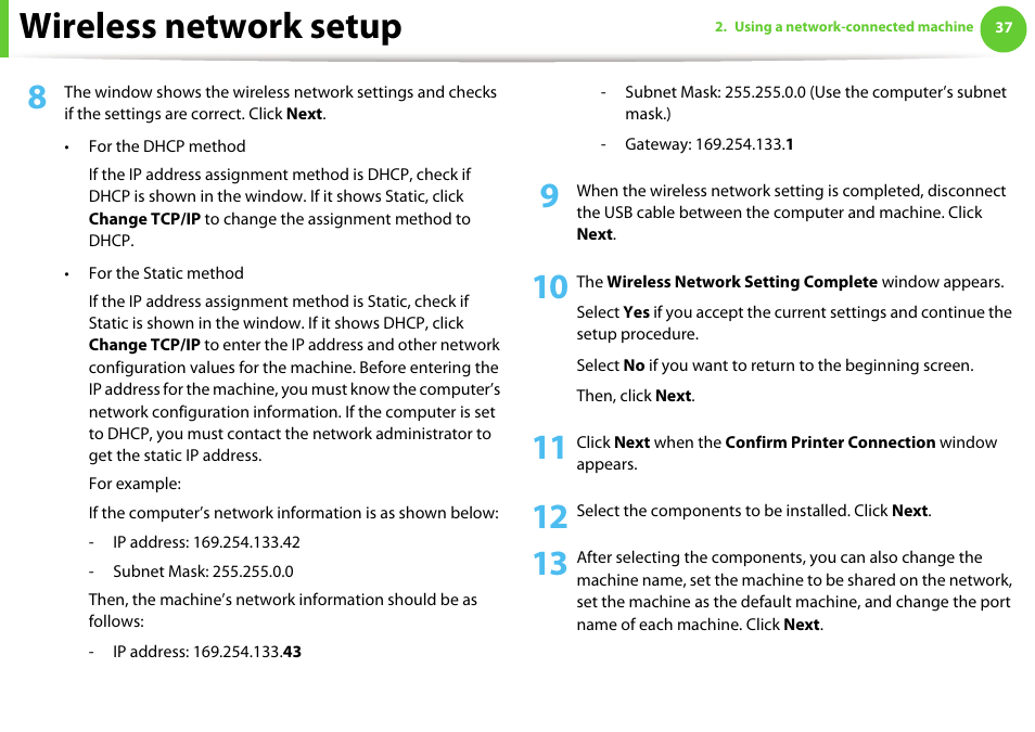 Wireless network setup | Samsung SCX-5639FR-XAA User Manual | Page 197 / 351
